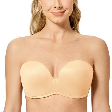 

Delimira Women s Plus Size Underwire Strapless Bras Slightly Lined Invisible Push Up Seamless Plunge Bras