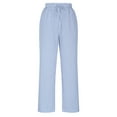 thumbnail image 4 of YUGYXL Striped Linen Pants for Women Summer Drawstring Long Pants Stretch Waist Lounge Pants Holiday Trousers Blue S, 4 of 6