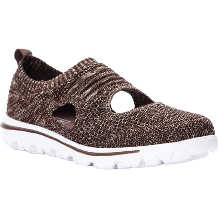 

Women s Propet TravelActiv Avid Slip On Knit Sneaker Brown/Beige Knit Mesh 8 B