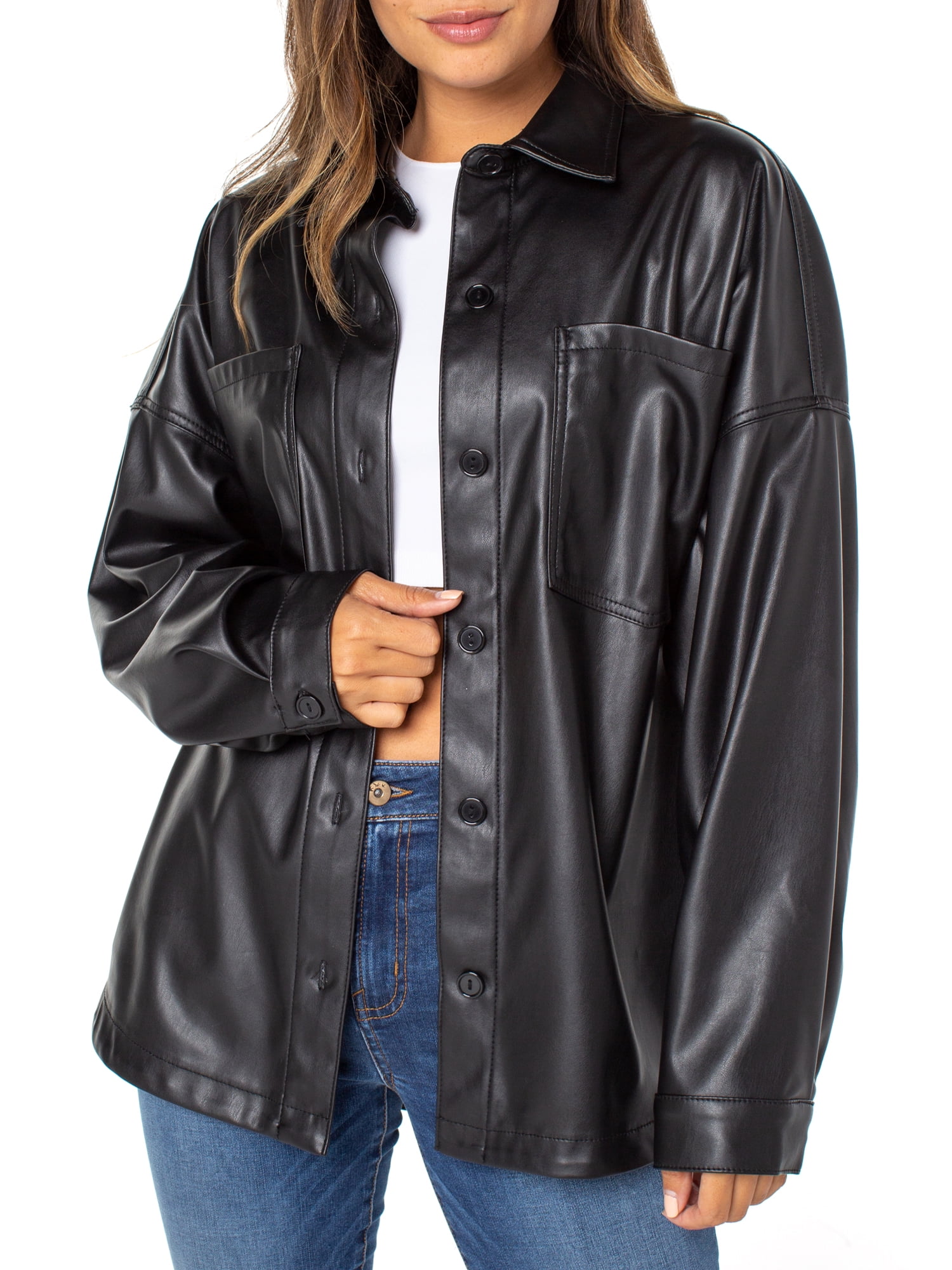 Celebrity Pink Women's Pleather Shacket - Walmart.com