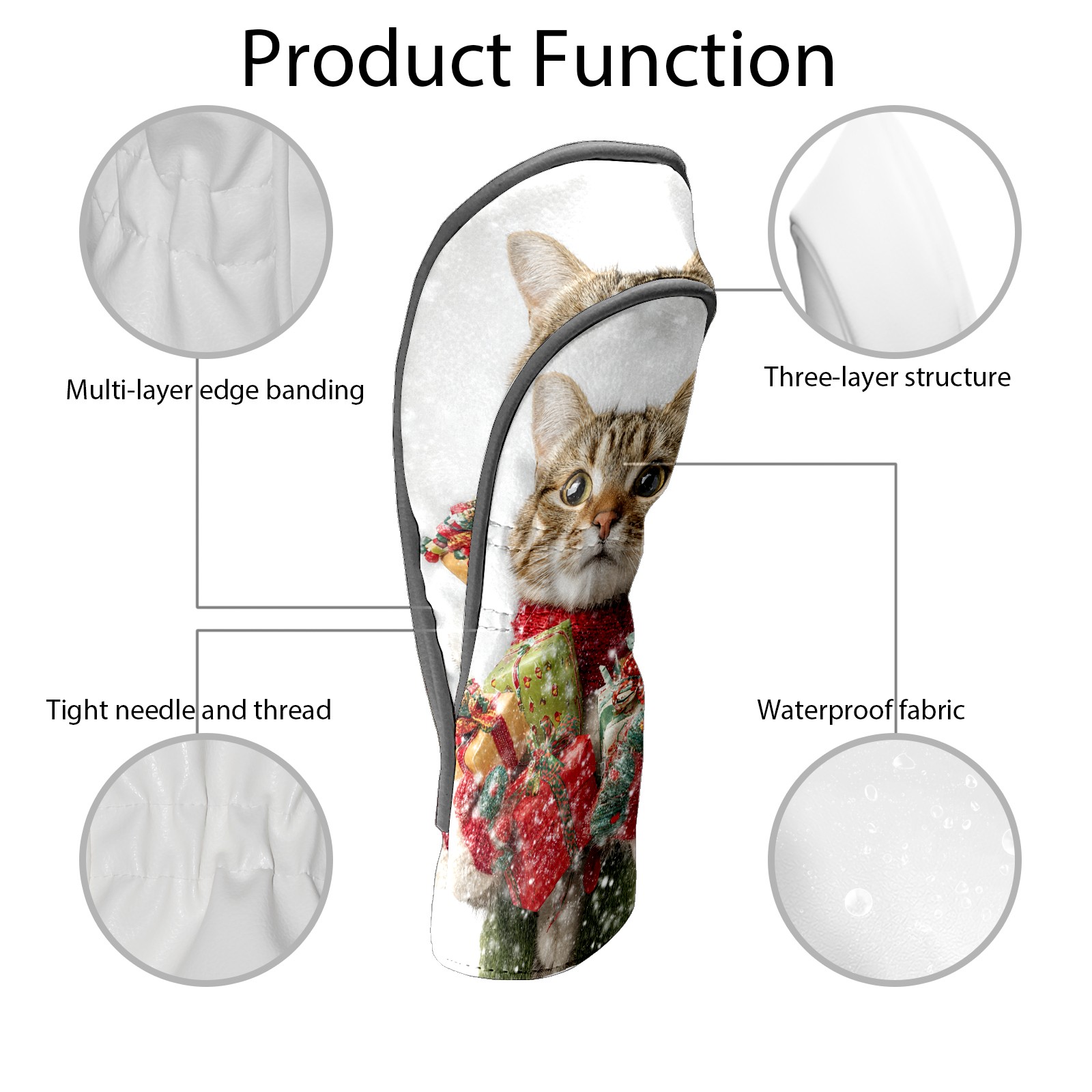 Golf Club Covers, While XmasCatSnow Premium PU Leather Driver Hybrid Putter Head Covers with Velvet Lining, Waterproof Golf Gifts for Men Women