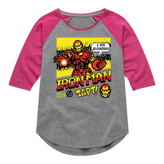Marvel Iron Man - 8 Bit Pixelated - Toddler And Youth Girls Shirt Tail Raglan