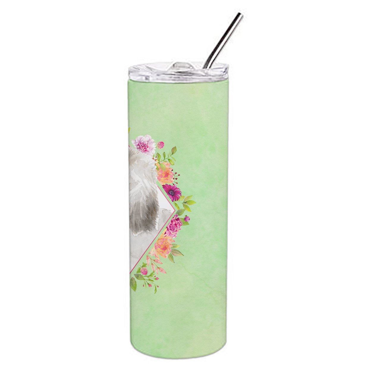 Carolines Treasures CK4360TBL20 White Standard Poodle Green Flowers Stainless Steel 20 oz Skinny Tumbler 20 oz
