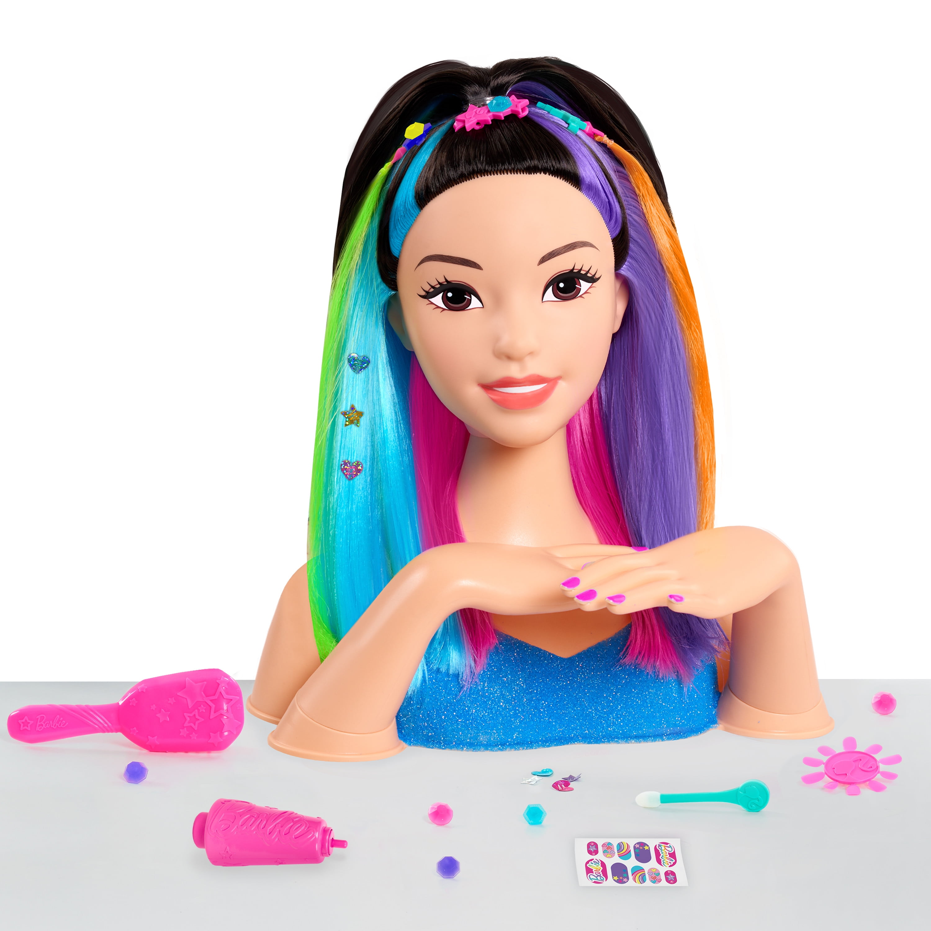 Just Play Barbie Rainbow Sparkle Deluxe Styling Head, Black Hair 