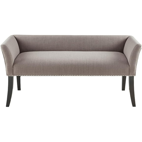 Accent Bench, Upholstered with Nailhead Trim, & Padded Seat Entryway Bench Small, End of Bed Bench with Back, 49.5" W x 19.25" D x 23" H, Grey