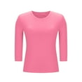 thumbnail image 5 of gbyLJF Womens Crewneck T-shirts with Pads Solid Color 3/4 Sleeve Shirts Round Neck Pullover Tops Pajamas for Women, 5 of 8