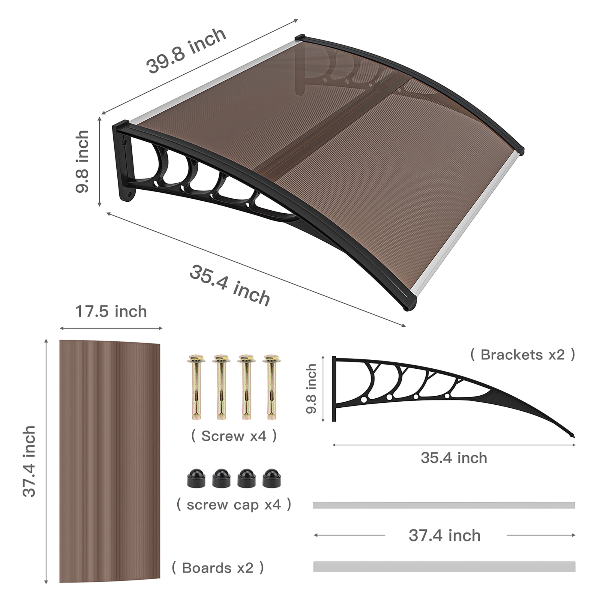 Kadyn 40"x 35" Window Door Awning, Patio Cover Awning for Outdoor, Awning Canopy for Patio, Brown