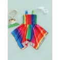 thumbnail image 2 of TSEXIEFOOFU Baby Girls Summer Suspender Dress, Vertical Rainbow Stripe Print Elastic Bust Dress, Casual Sleeveless Dress, 2 of 8