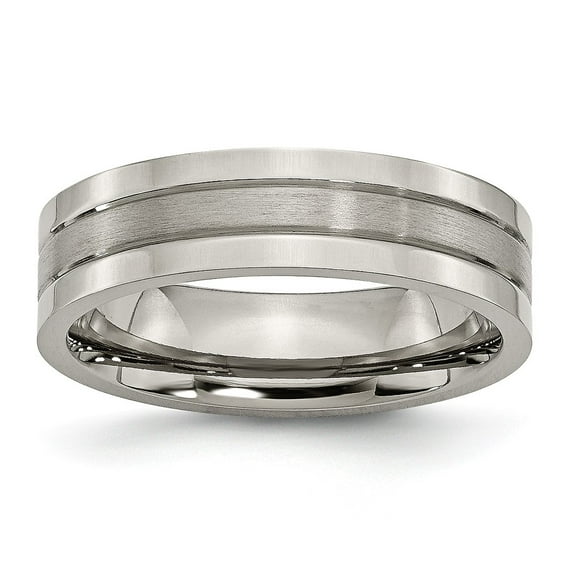 Solid Titanium Grooved 6mm Matte Brushed Finish and Wedding Band Ring Comfort-Fit Size 11