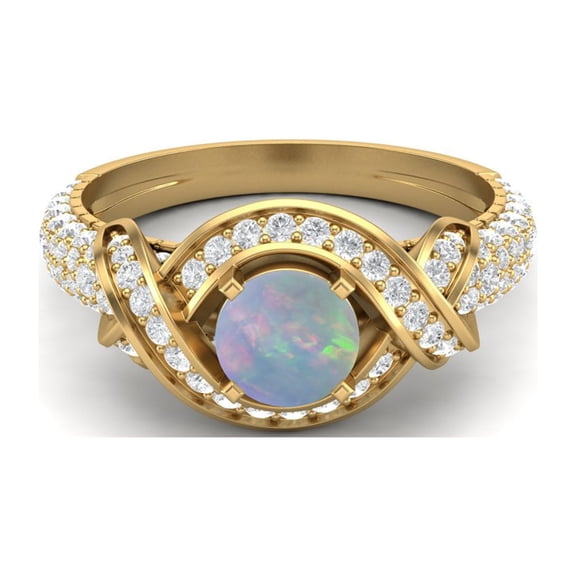 Estate Ring 6MM Round Opal 925 Sterling Silver Gold Vermeil Women Valentines Day Gifts Ring