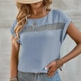 thumbnail image 4 of Women T Shirt Hollow Out Round Neck Plain Casual Comfortable Short Sleeve Top for Home Daily Leisure Light Blue XL, 4 of 8