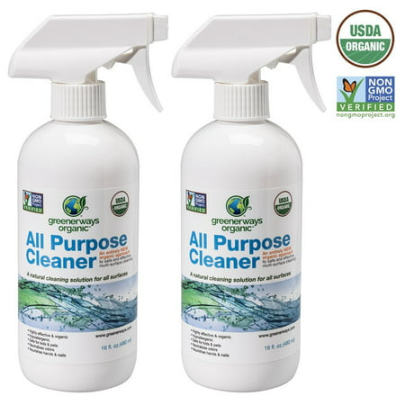 Greenerways Organic All-Purpose Cleaner, Natural USDA Organic Non-GMO, Best Household Multi Surface Spray Cleaner for Home, Natural House Cleaner, Safe House Cleaner - 2 PACK (2) 16oz, MSRP