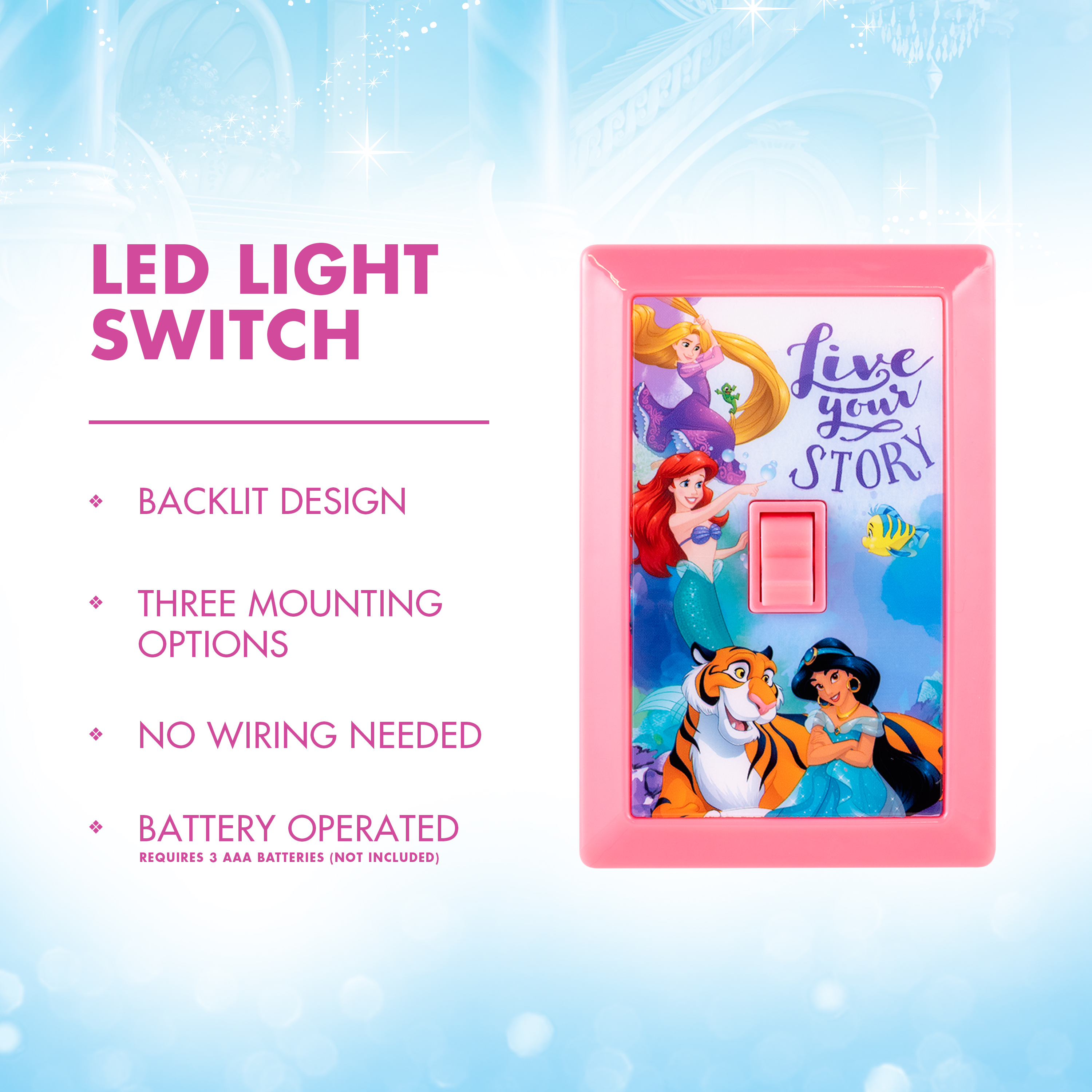 Disney Princes LED Night Light Wall Switch, Battery Powered, 44487