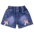 thumbnail image 3 of Isvgxsz New Jeans for Girls Casual Bowknot Print Summer Little&Big Shorts Jeans with Pocket Soft Comfort Elastic Waist Girls Shorts Denim Pull On, 3 of 5