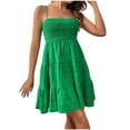 thumbnail image 2 of Cagogo Women's Summer Flowy Tiered Ruffle Short Mini A-Line Swing Sundress Beach Party Dress Casual Loose Smocked Spaghetti Strap Square Neck Backless Hide Belly Church Dress, 2 of 6
