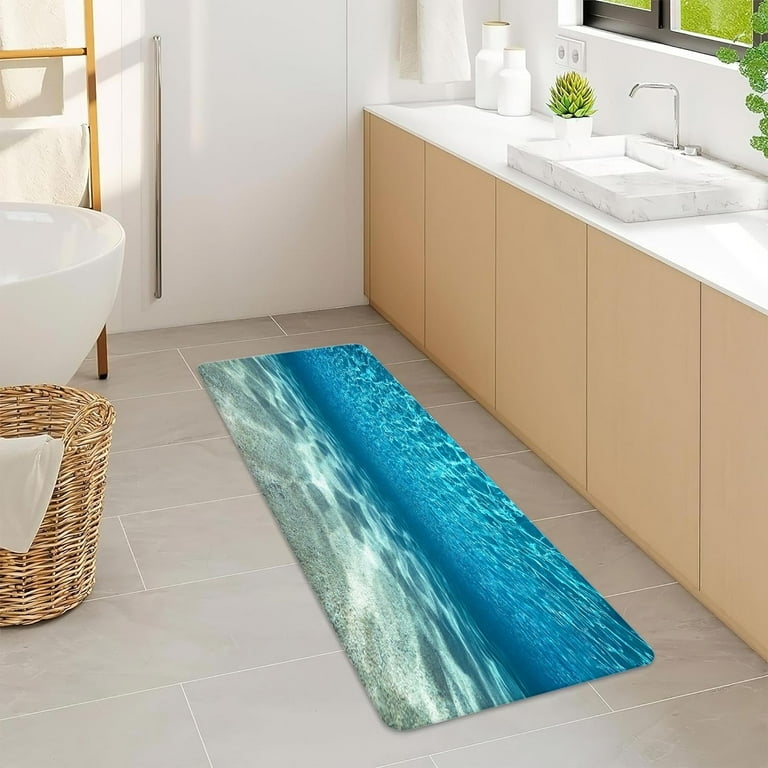 Blue Ocean Bath Mat, Nature Underwater Sea World Sand Beach