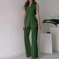 thumbnail image 2 of cfhntfmh Womens Dressy Casual Sets Sleeveless Suit Vest Wide Leg Pants Belted Office Business Blazer Set with Pockets, 2 of 7