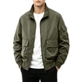 thumbnail image 2 of sdhkgrrt Plus Size Men's Zip Up Collared Long Sleeve Jacket Fall Winter Casual Basic Outwear Solid Trendy Work Business Coats, Army Green L, 2 of 5