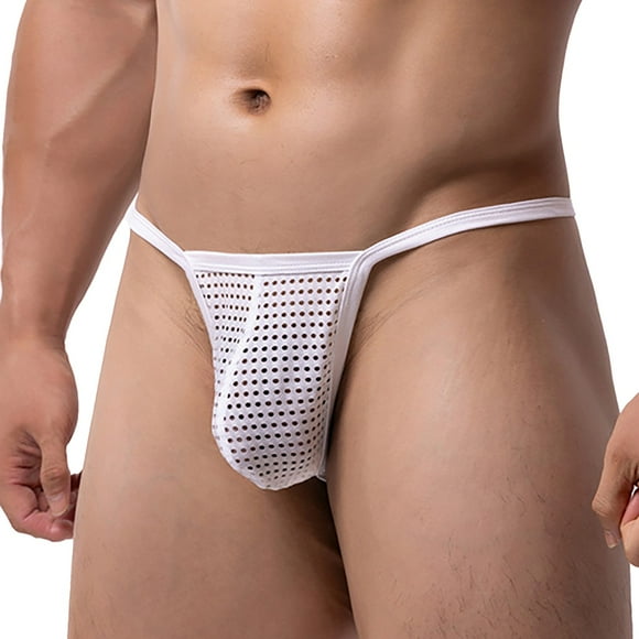 GDREDA Men Lingerie Men's Low Waist Underwear Top Night Sexy Underwear Mesh Breathable Thong White,XXL