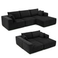 thumbnail image 2 of Weture Modular L-Shape Sectional Sofa, Corduroy, Stain Resistant, with Throw Pillow, Black, 2 of 8