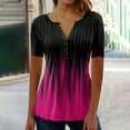 thumbnail image 1 of Mode Femme Décontractée Imprimé Col Rond T-shirt Manches Courtes Ample Blouse Pull Dégradé Couleur Imprimé Hauts Femmes Manches Courtes Hauts Femmes, 1 of 5
