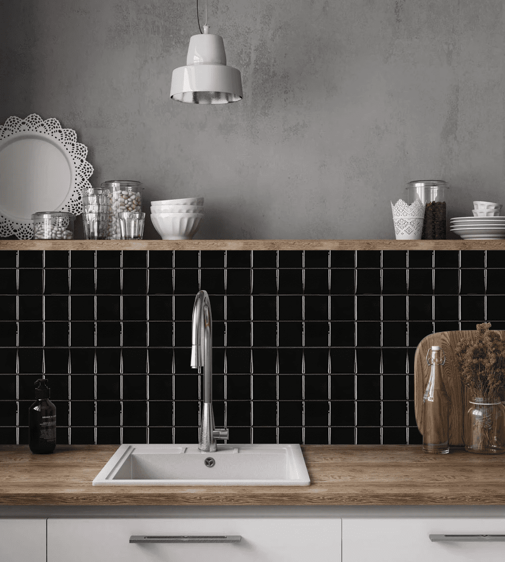 10-Sheet Black Peel and Stick Backsplash Square Tile, 10"x10" Self Adhesive Stick on Wall Tiles Sticker for Kitchen Bathroom Laundry