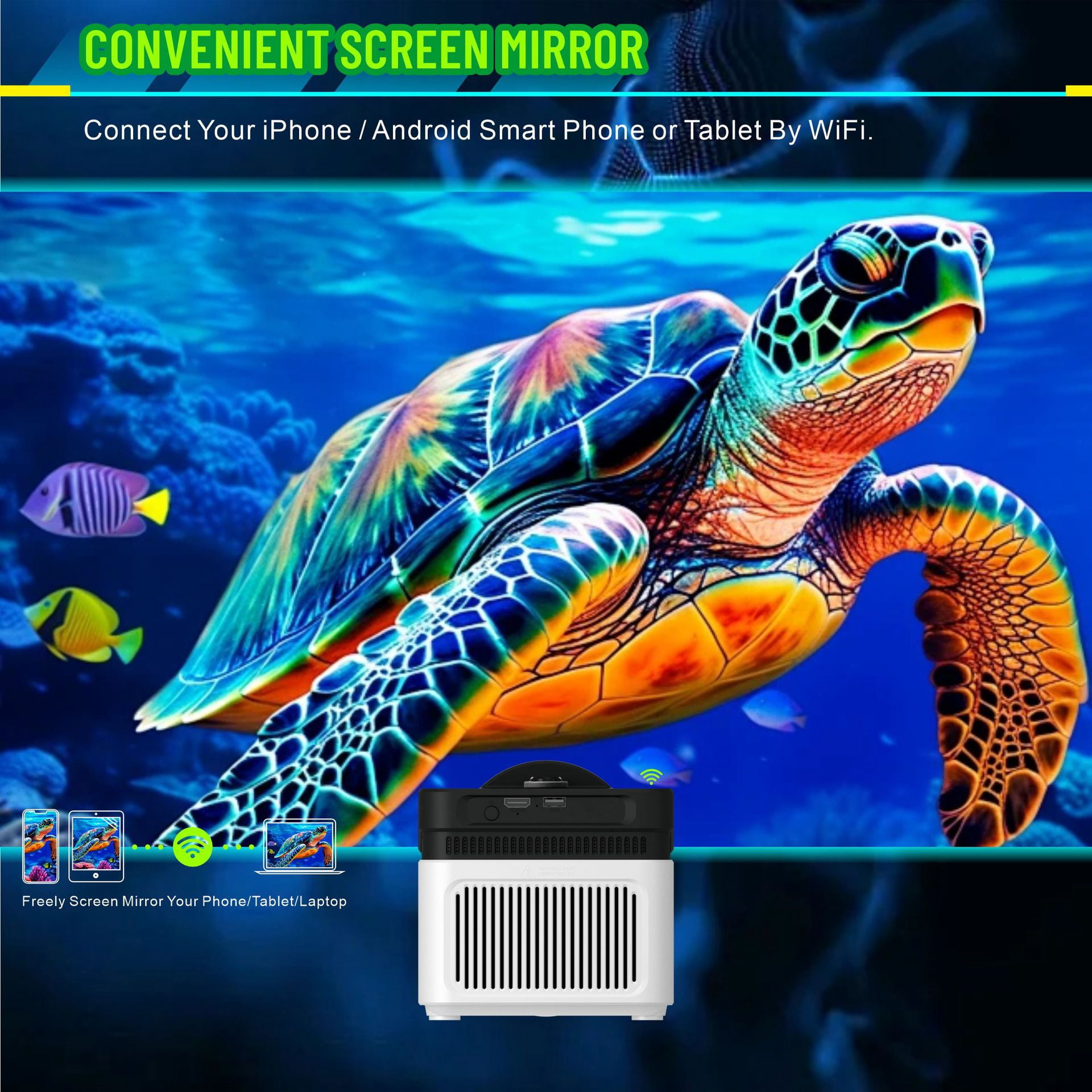 Ultra Short Throw 1080P Projector, 700 ANSI Lumens Smart Home Theater Projector with Android 11, WiFi 6 & Bluetooth 5.4, 2GB RAM 32GB ROM, Auto Electric Focus, 0.6:1 Throw Ratio, 40-200 Inch Display,
