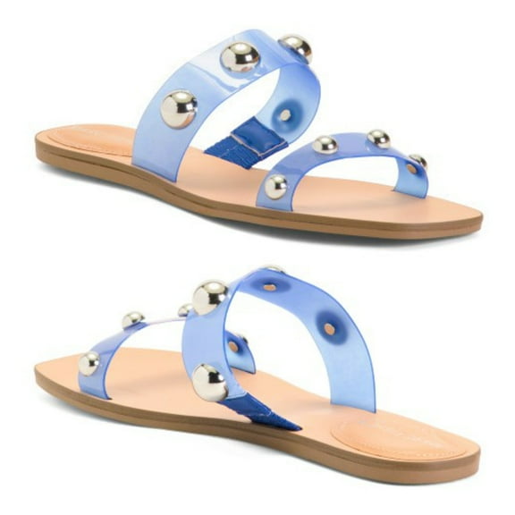 Marc Fisher Frosted Lucite Stud Embellished Slide-on Sandals (Blue, 7.5)