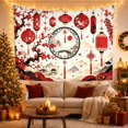 thumbnail image 3 of Red Lantern Landscape with Blossoms and Bridge, Warm Vintage Style for Lantern Decor Lovers, Landscape Wall Decor Lunar New Year Gift, Tapestry Wall Hanging for Bedroom and Dorm, 3 of 7