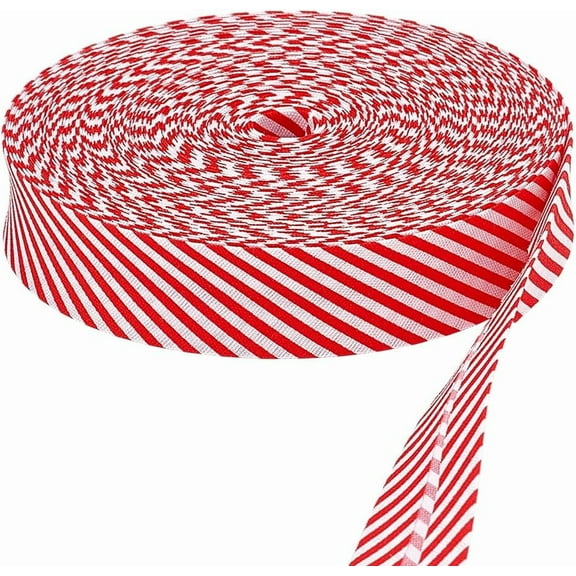 24 Yards/ 22m Single Fold Bias Tape Red White Stripe Ribbons 3/4 inch(20mm) Polyester Single Fold Binding for Sewing Piping Binding Hemming Apparel Making Hair Bows Scrapbooks HeadbandsRed