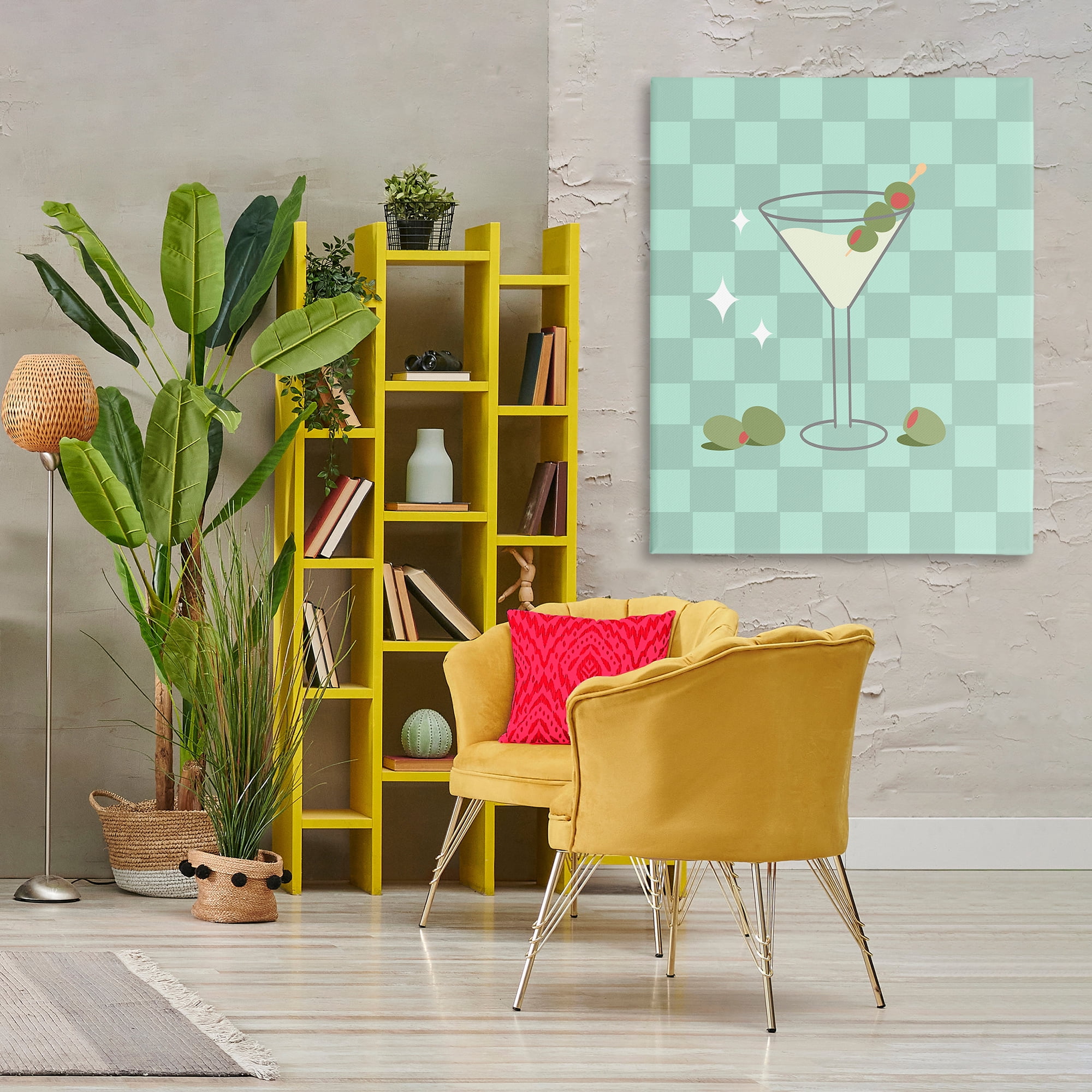Stupell Industries Checkered Dirty Martini Food & Beverage Painting Wrapped Canvas Art Print Wall Art, 36 x 48