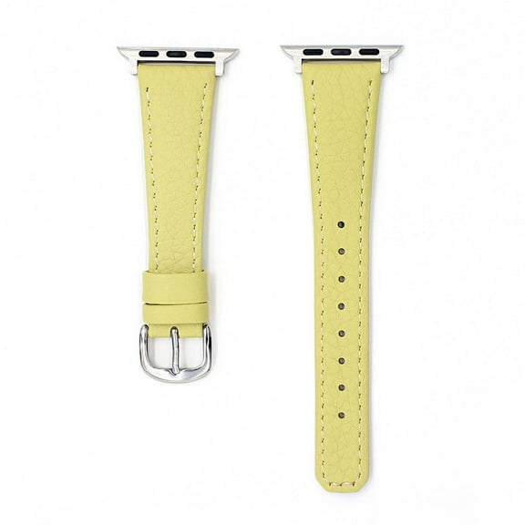 Sleektime Leather Band For Apple 42/44/45/46/49mm Watch Strap Magnetic Closure Adjustable Business Fashion Wristband,Yellow
