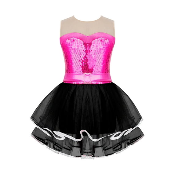 CHICTRY Girls Ballerina Dance Dress Outfit Bronzing Cloth Mesh Tutu Skirted Leotard Ballet Dance Costume Hot Pink 6
