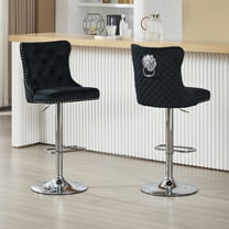 Velvet Bar Stools Set of 2 Modern Counter Height Bar Stools with Lion Pull Ring Tufted Back, Nailhead Upholstered Barstools for Home Kitchen Island, Swivel Adjustable Stool Chair in Black