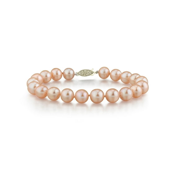 14K Gold 7-8mm Peach Freshwater Cultured Pearl Bracelet - AAA Quality