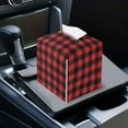 thumbnail image 7 of POLERO PU Leather Square Tissue Box Cover - Red Buffalo Plaid Tissue Cube Box Holder with Metal Button Bottom, Decorative Organizer for Vanity Toilet Night Stand Table Office Car, 7 of 7