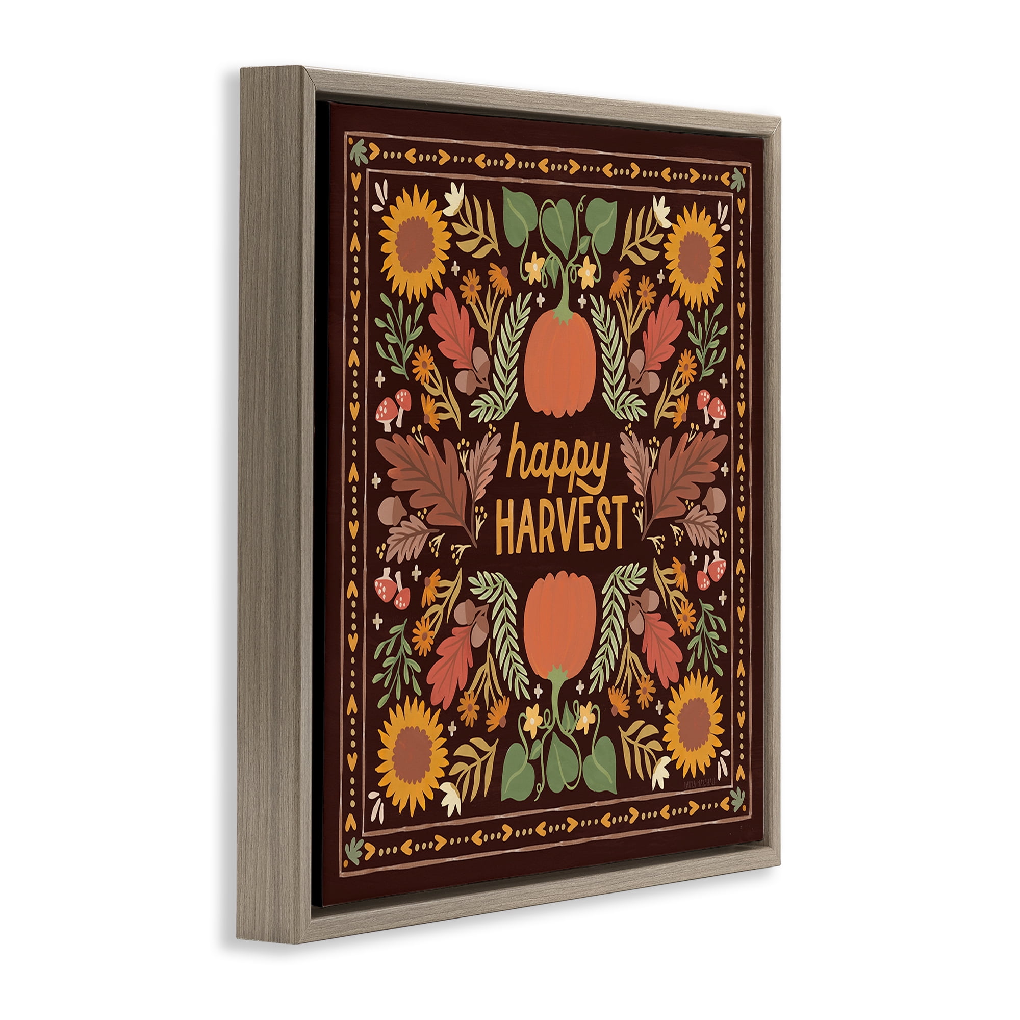 Stupell Industries Happy Harvest on Brown Landscape Painting Brown Floater Framed Art Print Wall Art, 25 x 25