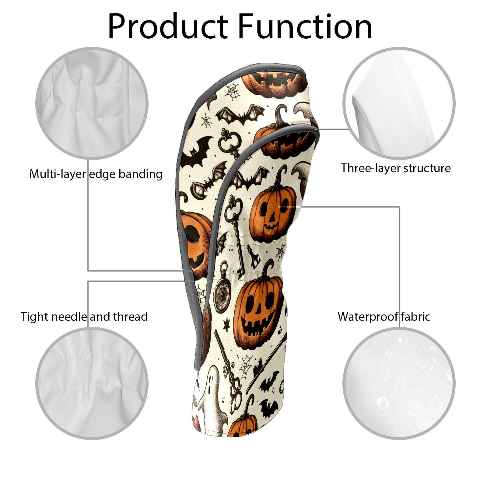 Golf Club Covers, Brown Pumpkin Ghost Key Premium PU Leather Driver Hybrid Putter Head Covers with Velvet Lining, Waterproof Golf Gifts for Men Women