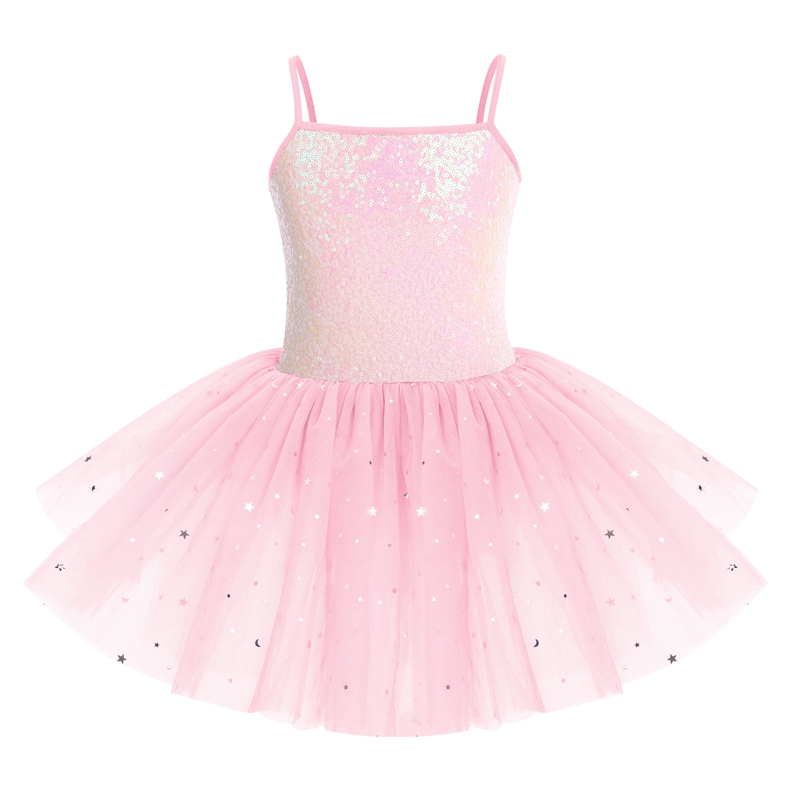 IMEKIS Ballerina Outfit for Girls Toddler Kids Sequins Ballet Dance Dress Tutu Skirted Leotard Glitter Shiny Camisole Ballerina Dancewear Gymnastics Stage Performance 9-10 Years Pink