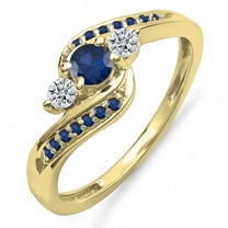 Dazzlingrock Collection 10K Round Blue Sapphire And White Diamond Swirl Engagement 3 Stone Bridal Ring, Yellow Gold, Size 5