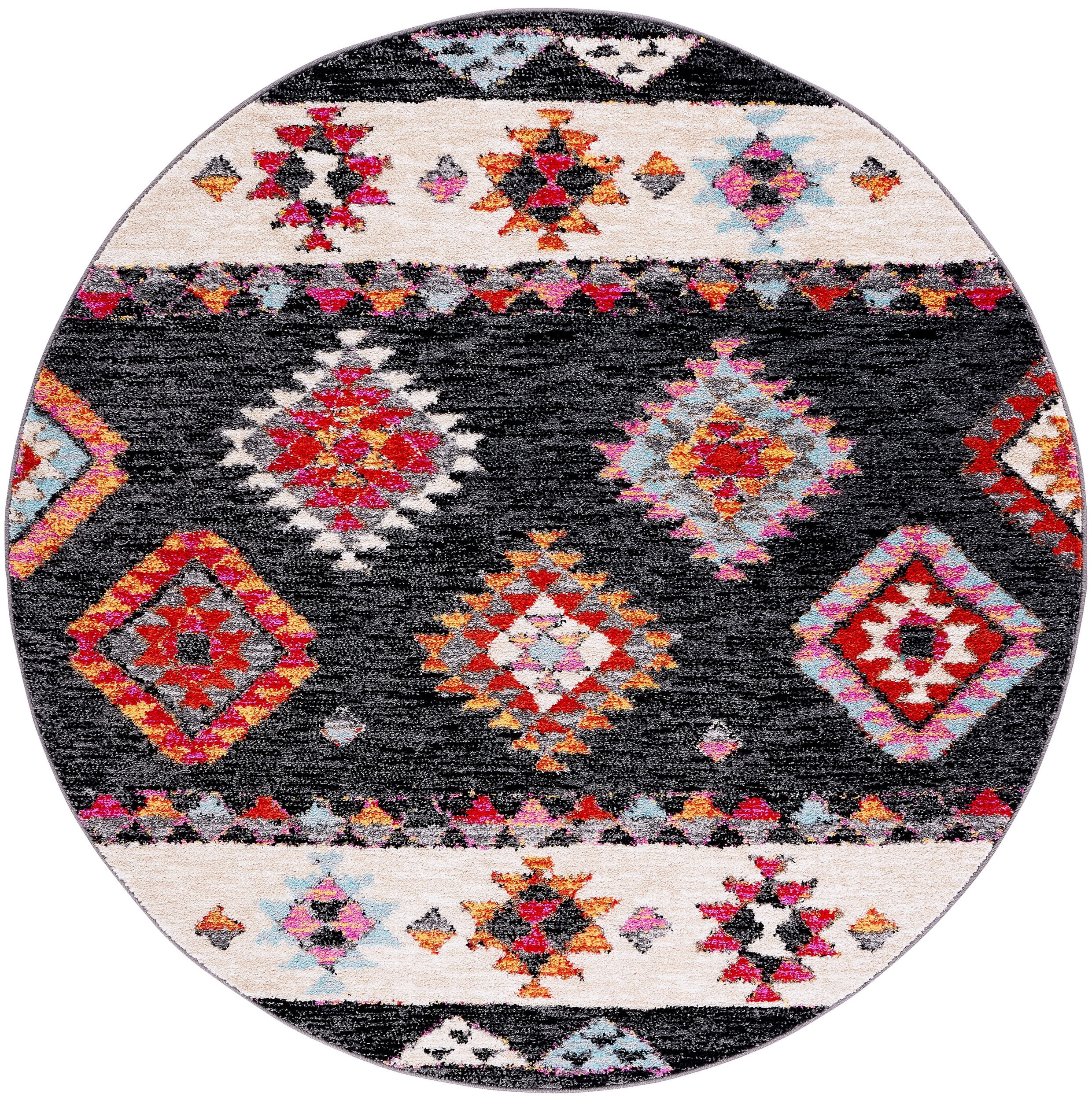 SAFAVIEH Adirondack Caiden Southwest Area Rug, Black/Red, 6' x 6' Round
