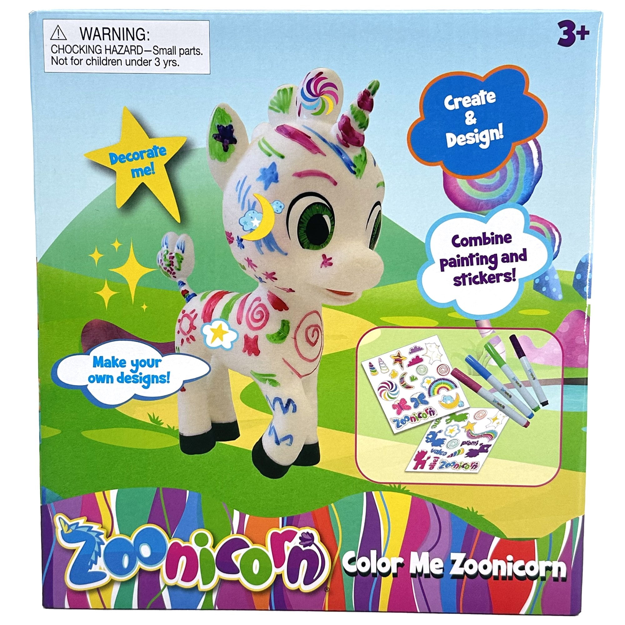 Zoonicorn: Color Me - Customize Your 8" Character Miniature Figure, Washable Markers & Stickers, Design Craft Activity, Play-Display Toy Set, Kid 3+