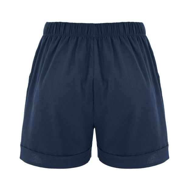 Aayomet Womens Workout Shorts Cotton High Waist Casual Pocket Pants Loose  Straight Leg Fashion Sports Pants (Navy, XL) 