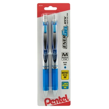 Pentel EnerGel RTX Retractable Liquid Gel Pen, (0.7mm) Metal Tip, Medium Line, Blue Ink, 2 Each, for Adults, Teens, Children and Seniors.