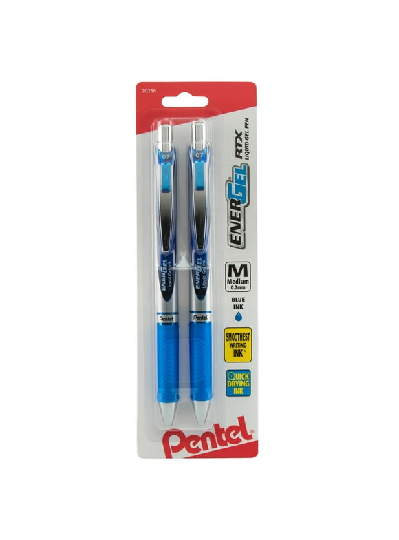 Pentel EnerGel RTX Retractable Liquid Gel Pen, (0.7mm) Metal Tip, Medium Line, Blue Ink, 2 Each, for Adults, Teens, Children and Seniors.