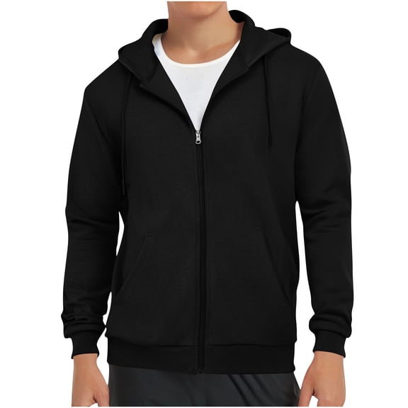 GUZOM Big & Tall 3XL Zip Up Hoodie,Durable Wrinkle-Free,Everyday/Layering Wear with Kangaroo Pocket,Black