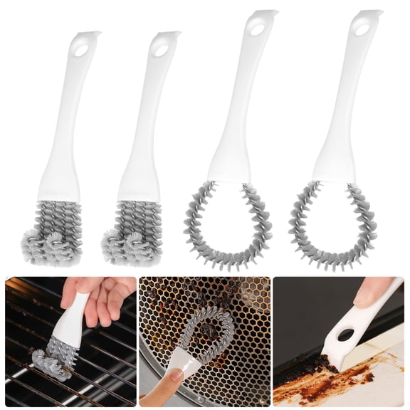4pcs Barbecue Grill Cleaning Brush with Scraper, 2-in-1 Stove Cleaner Brush, Scrub Brush for BBQ Grates, Kitchen Crevices, Oven Racks and Bird Cage
