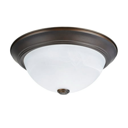 - Aspen Creative 63014-2 Two-Light Flush Mount Ceiling Light Fixture, Transitional Design in Bronze Finish, White Alabaster Glass Diffuser, 13
