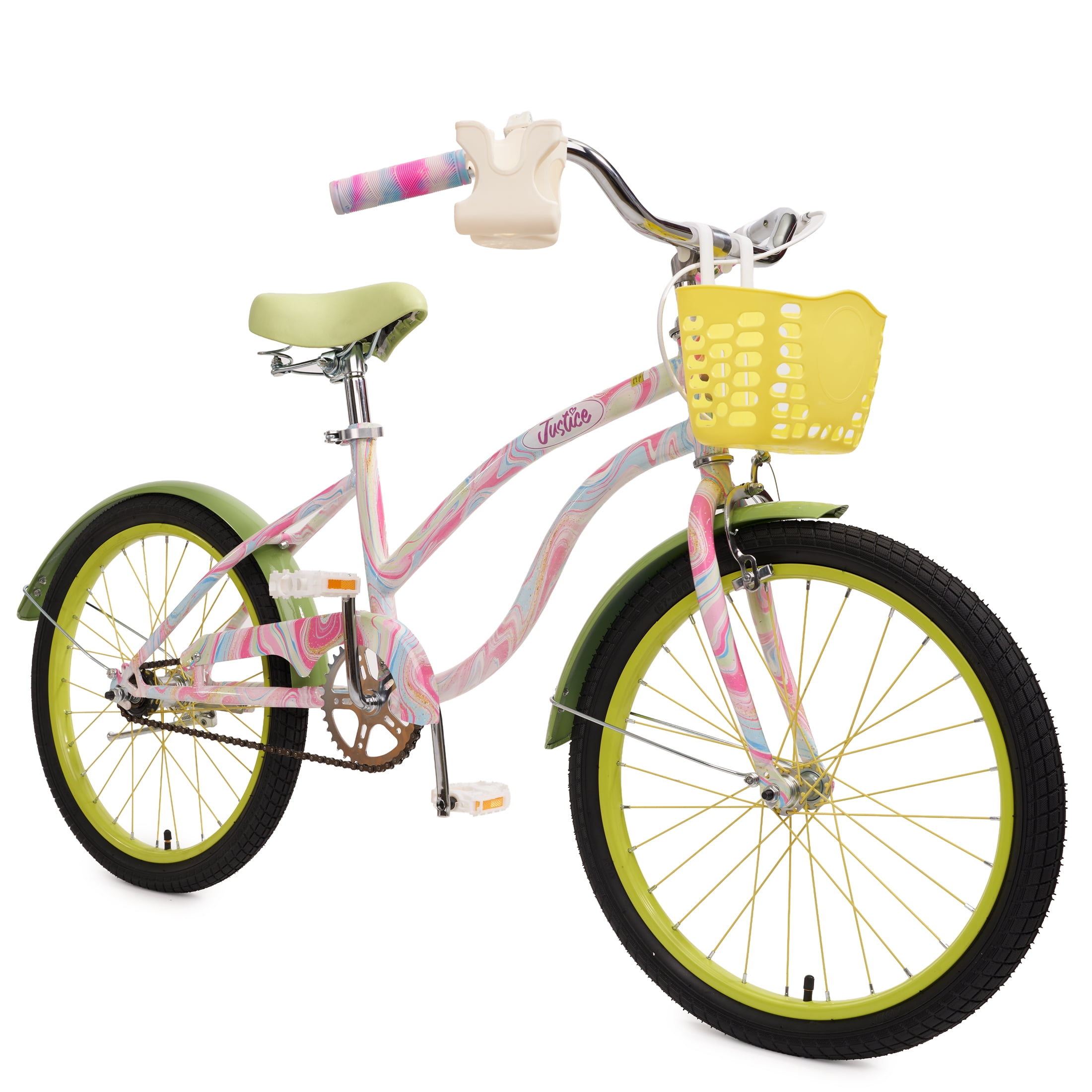 Justice Boardwalk Brights 20” Cotton Candy Swirl Cruiser Bike with Basket, Charms & Phone/Bottle Holder