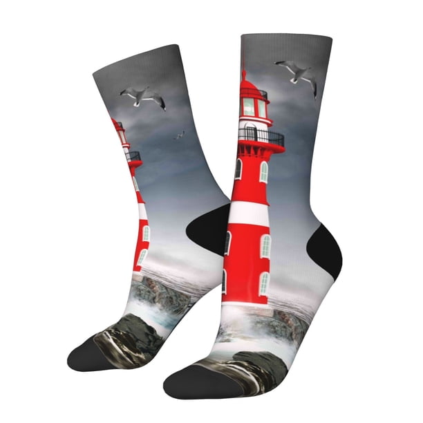 Balery 3d Lighthouse in the Surf Calcetas Largas con Estampado para Hombre y Mujer – Suaves y Transpirables, Talla Única (US 5-11)
